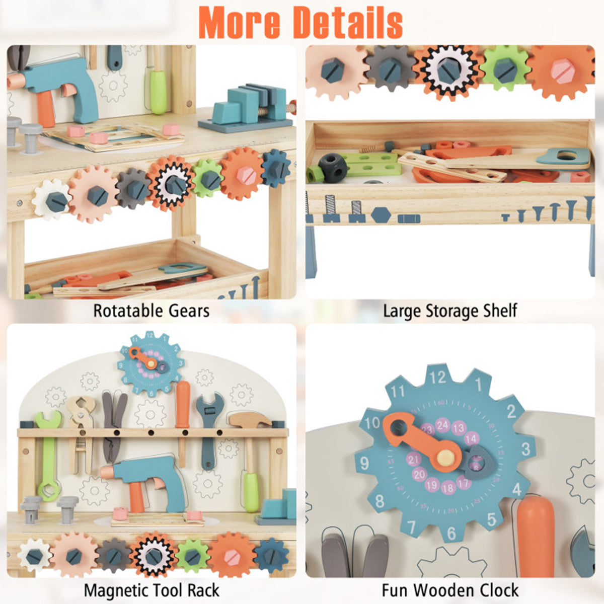 Wooden Pretend Play Workbench with Tools