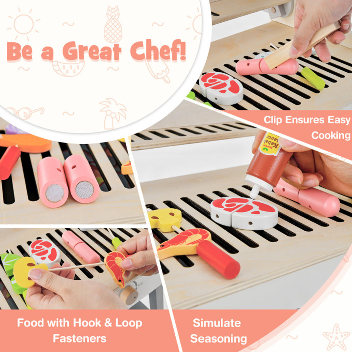 Kids Wooden Barbecue Grill Playset