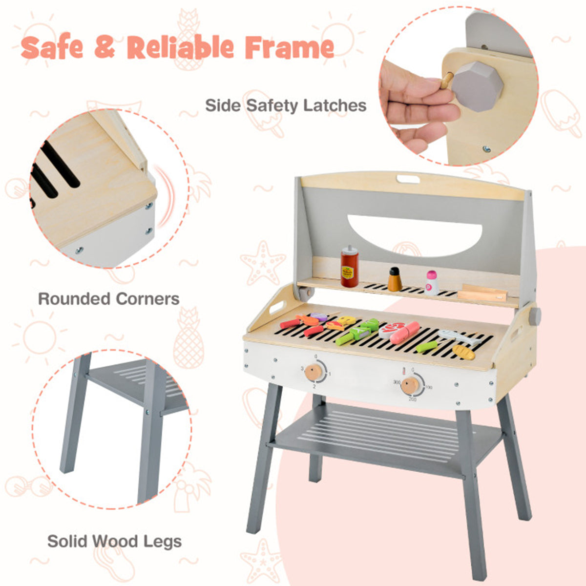 Kids Wooden Barbecue Grill Playset
