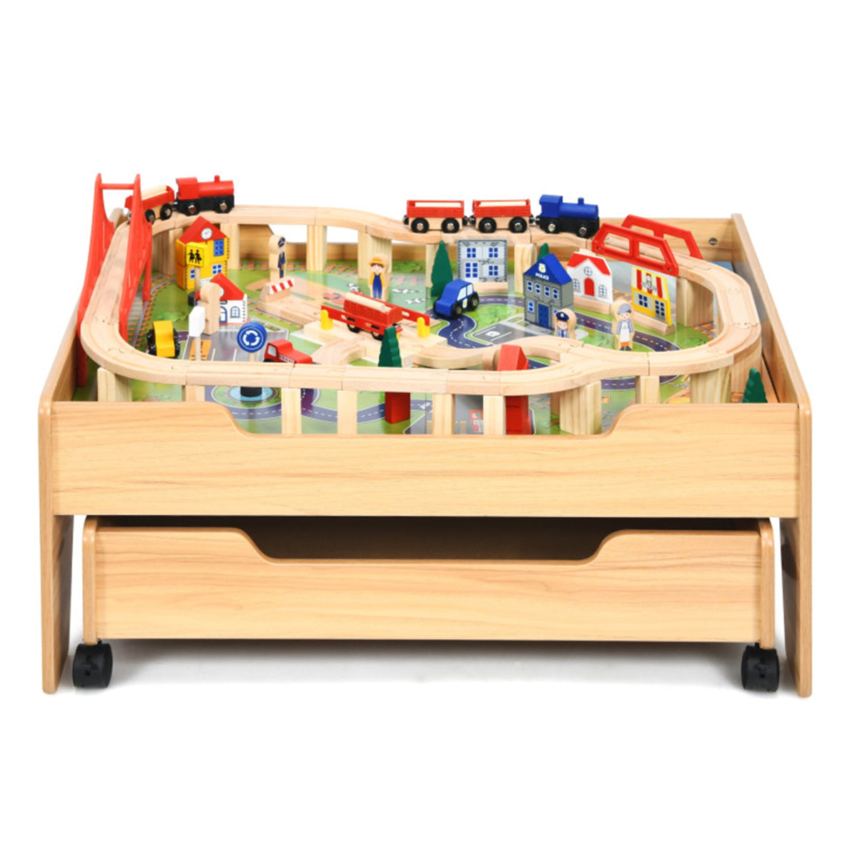 Kids Wooden 100-Piece Railway Set Table