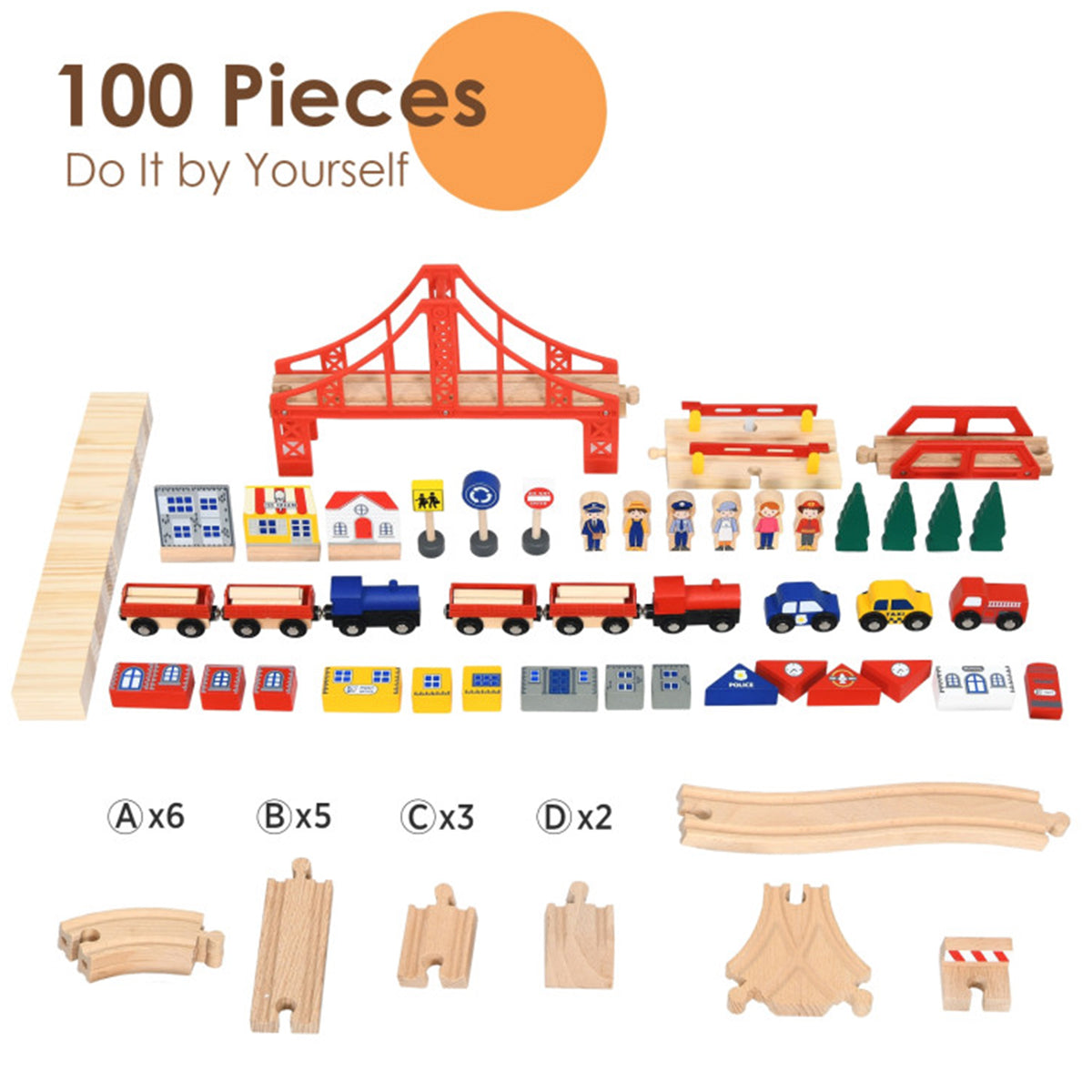 Kids Wooden 100-Piece Railway Set Table