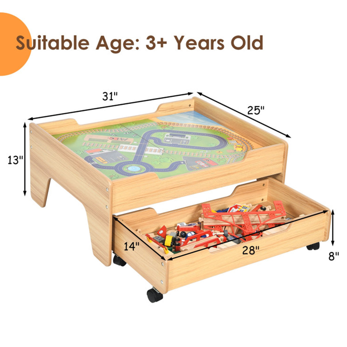 Kids Wooden 100-Piece Railway Set Table