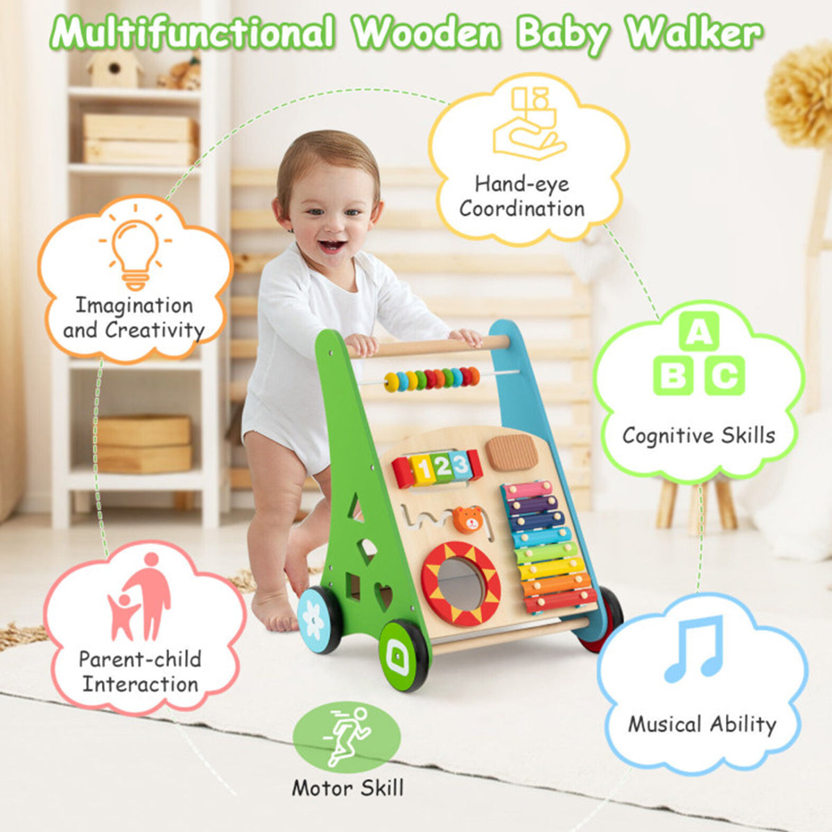 Wooden Push Walker Activity Center