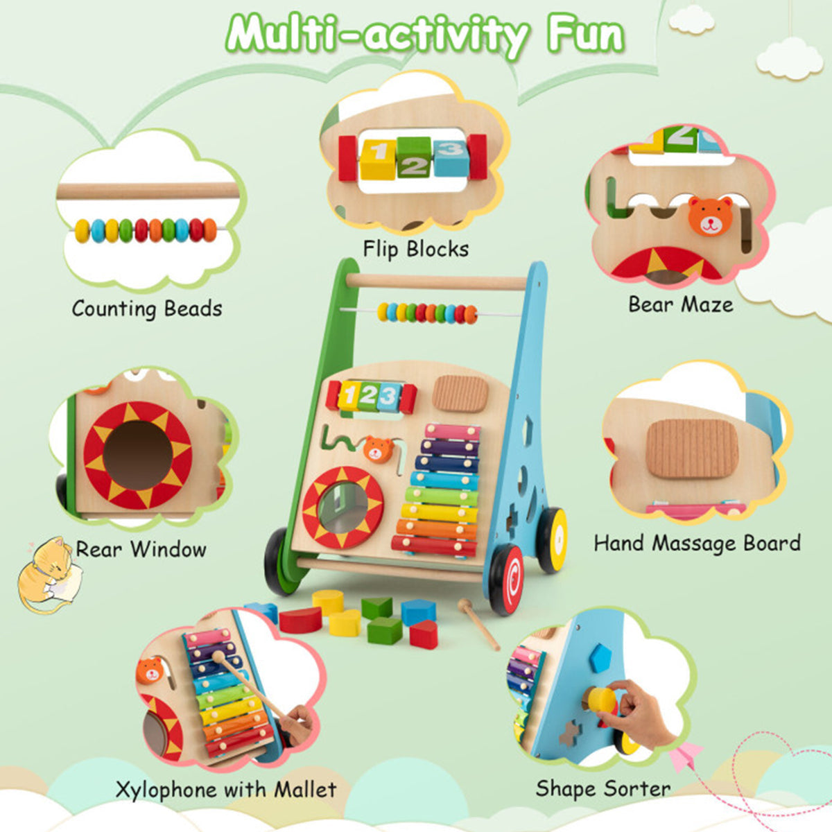 Wooden Push Walker Activity Center