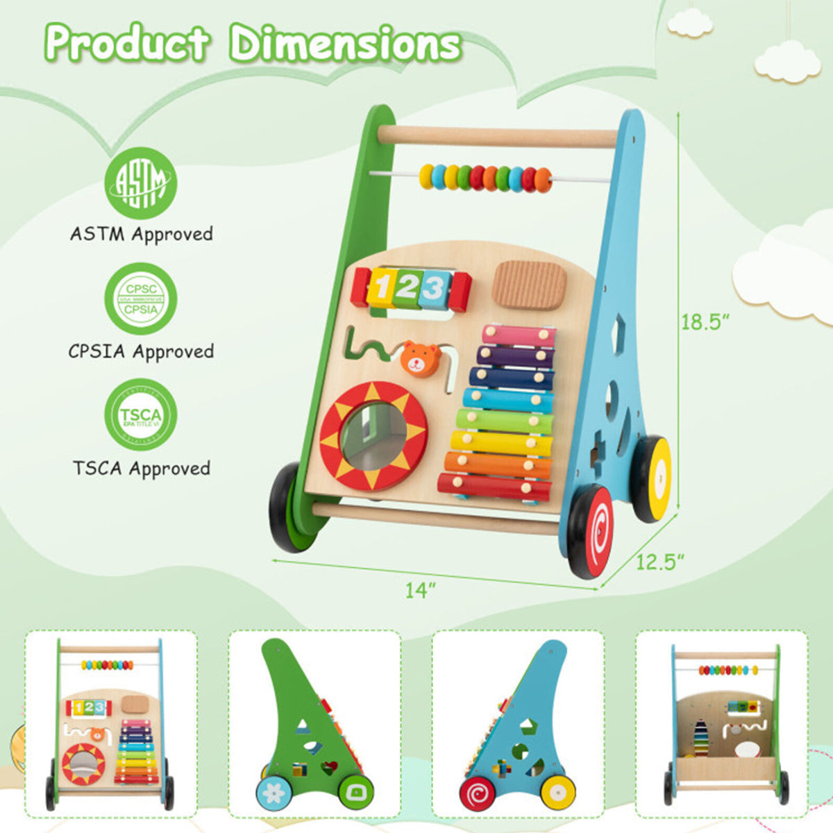 Wooden Push Walker Activity Center
