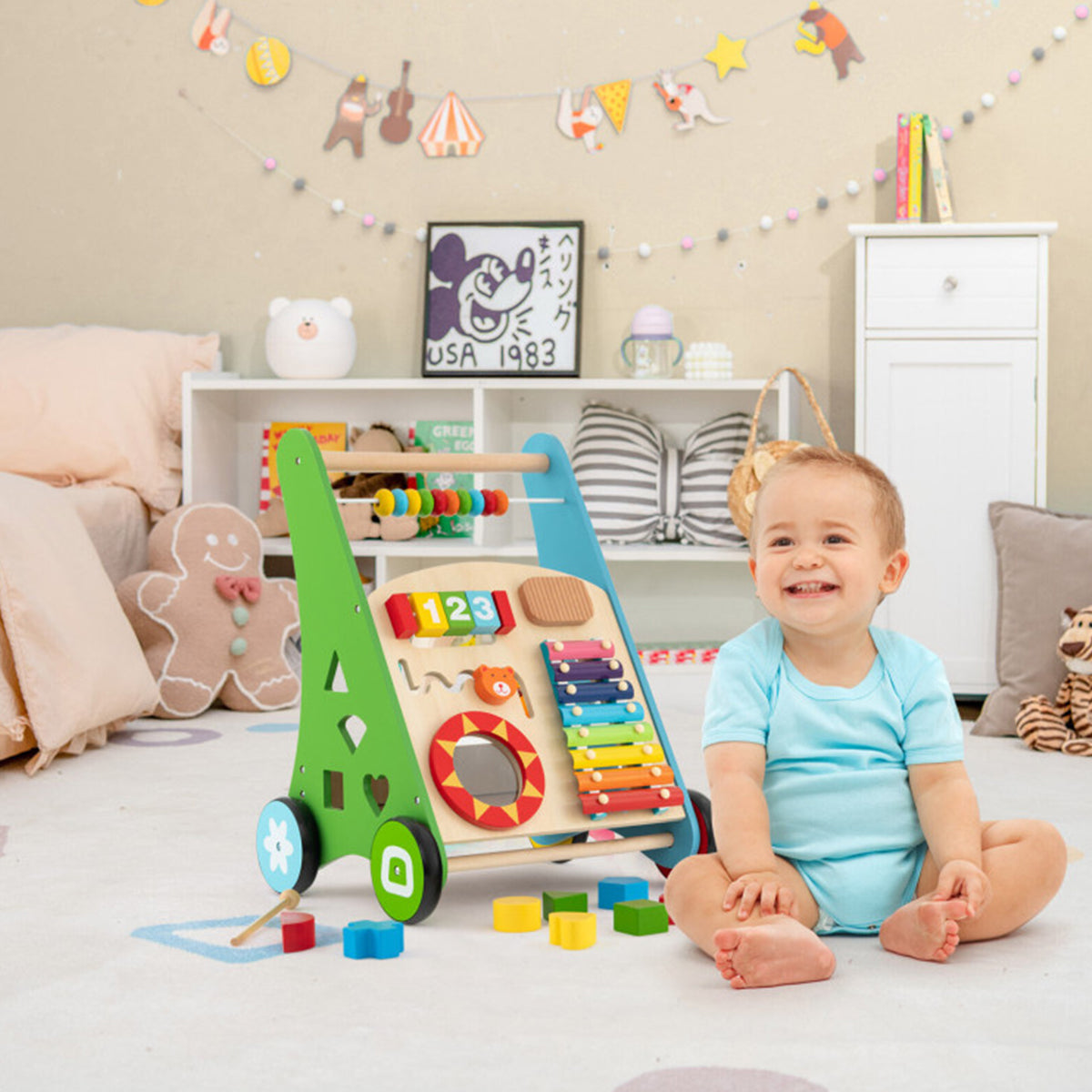 Wooden Push Walker Activity Center