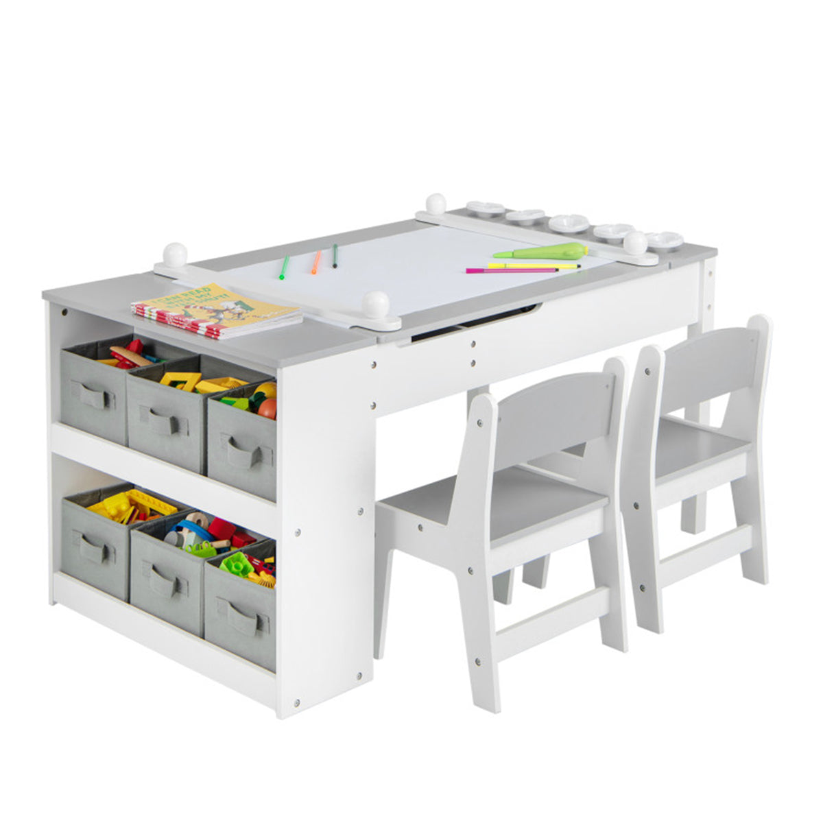 2-in-1 Kids Art Table and Easel Set with Chairs