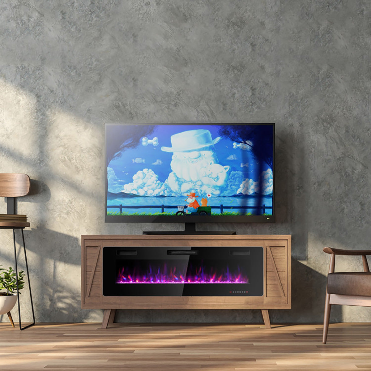 60'' Ultra-Thin Recessed/Wall-Mounted Electric Fireplace