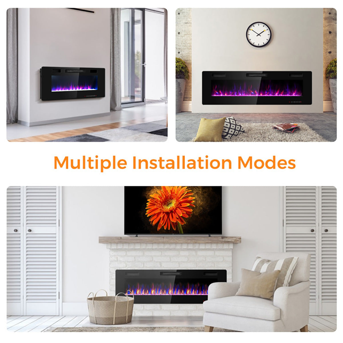 60'' Ultra-Thin Recessed/Wall-Mounted Electric Fireplace
