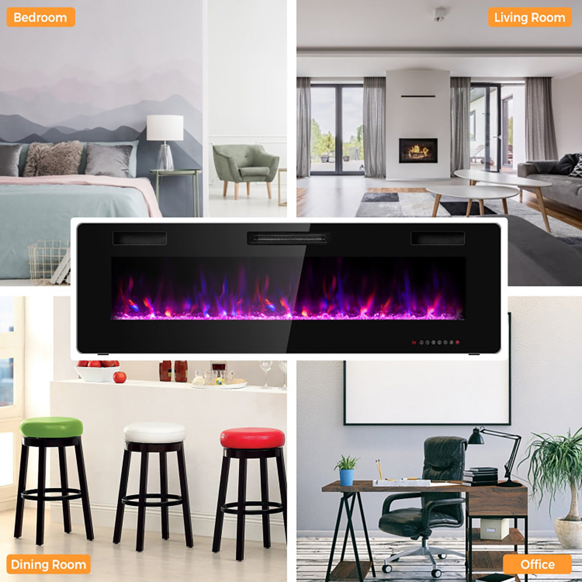 60'' Ultra-Thin Recessed/Wall-Mounted Electric Fireplace