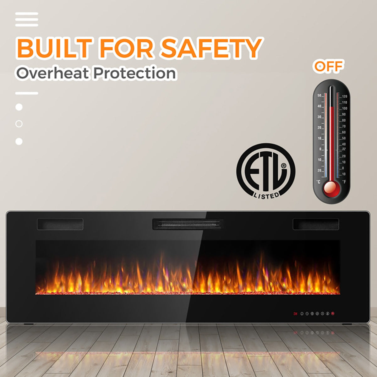 60'' Ultra-Thin Recessed/Wall-Mounted Electric Fireplace