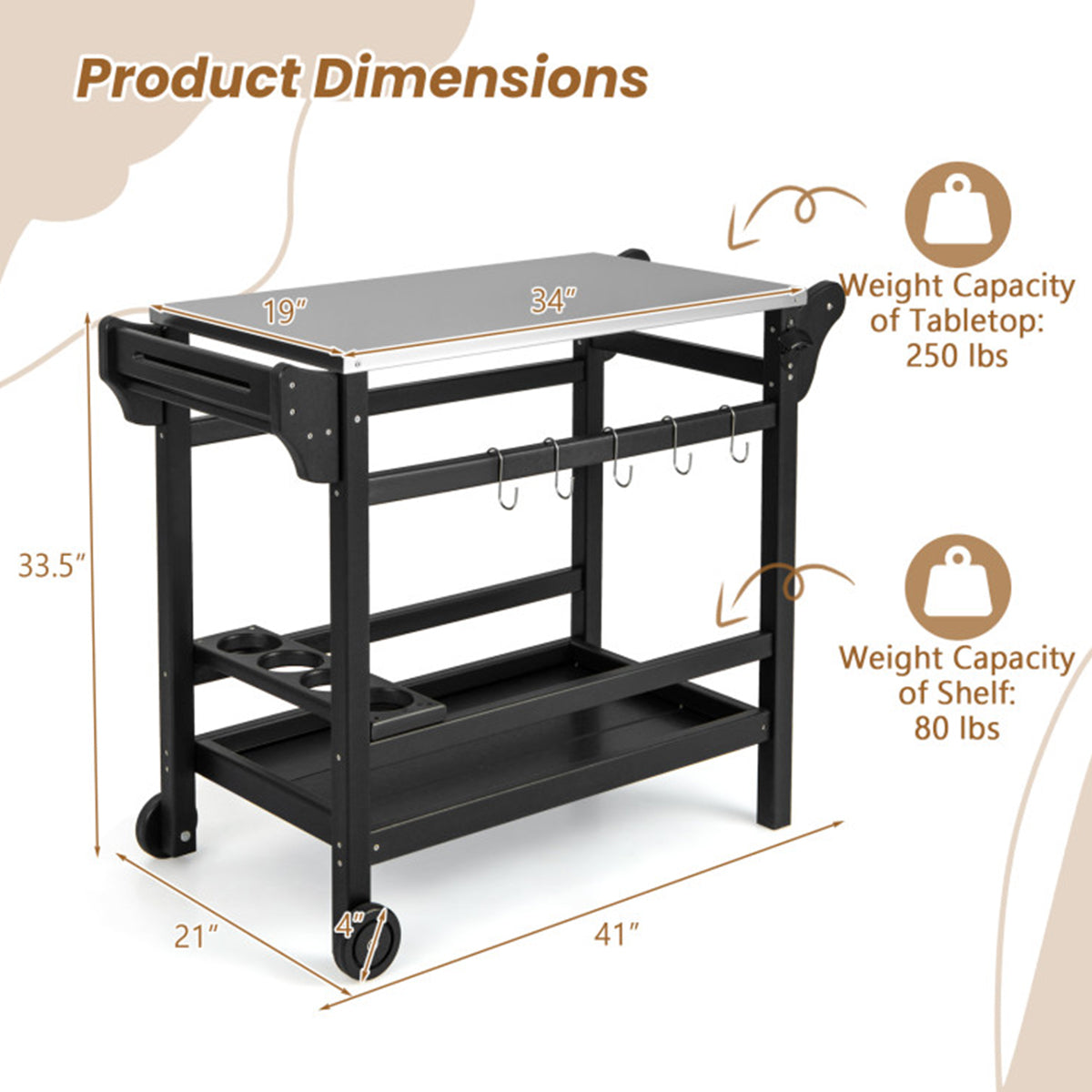Movable Outdoor Food Prep Cart