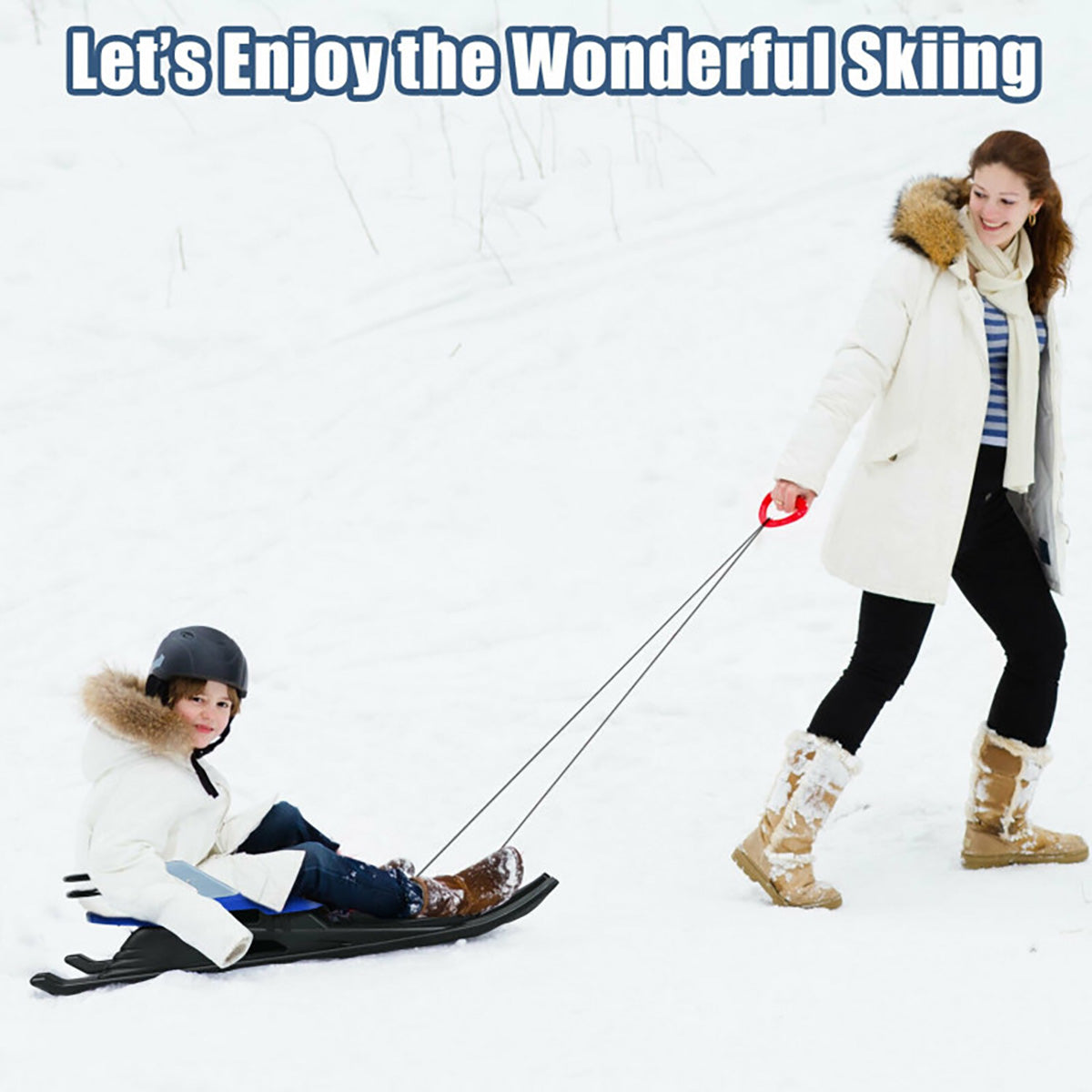 Kids Folding Metal Snow Sled with Pull Rope