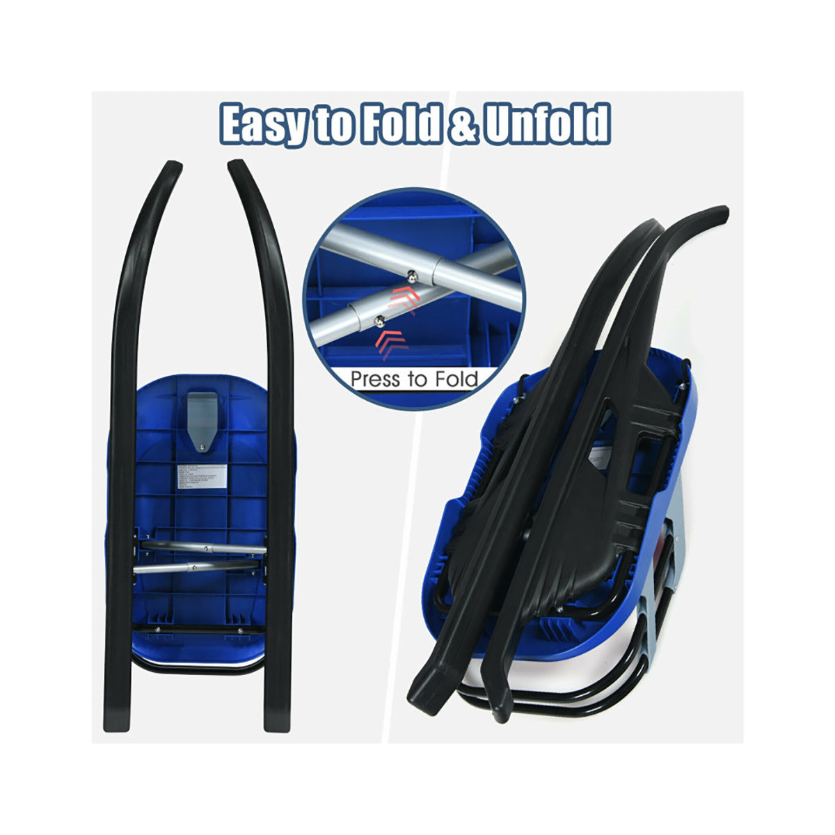 Kids Folding Metal Snow Sled with Pull Rope