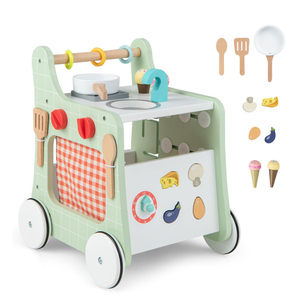 6-in-1 Wooden Push Walker Play Kitchen