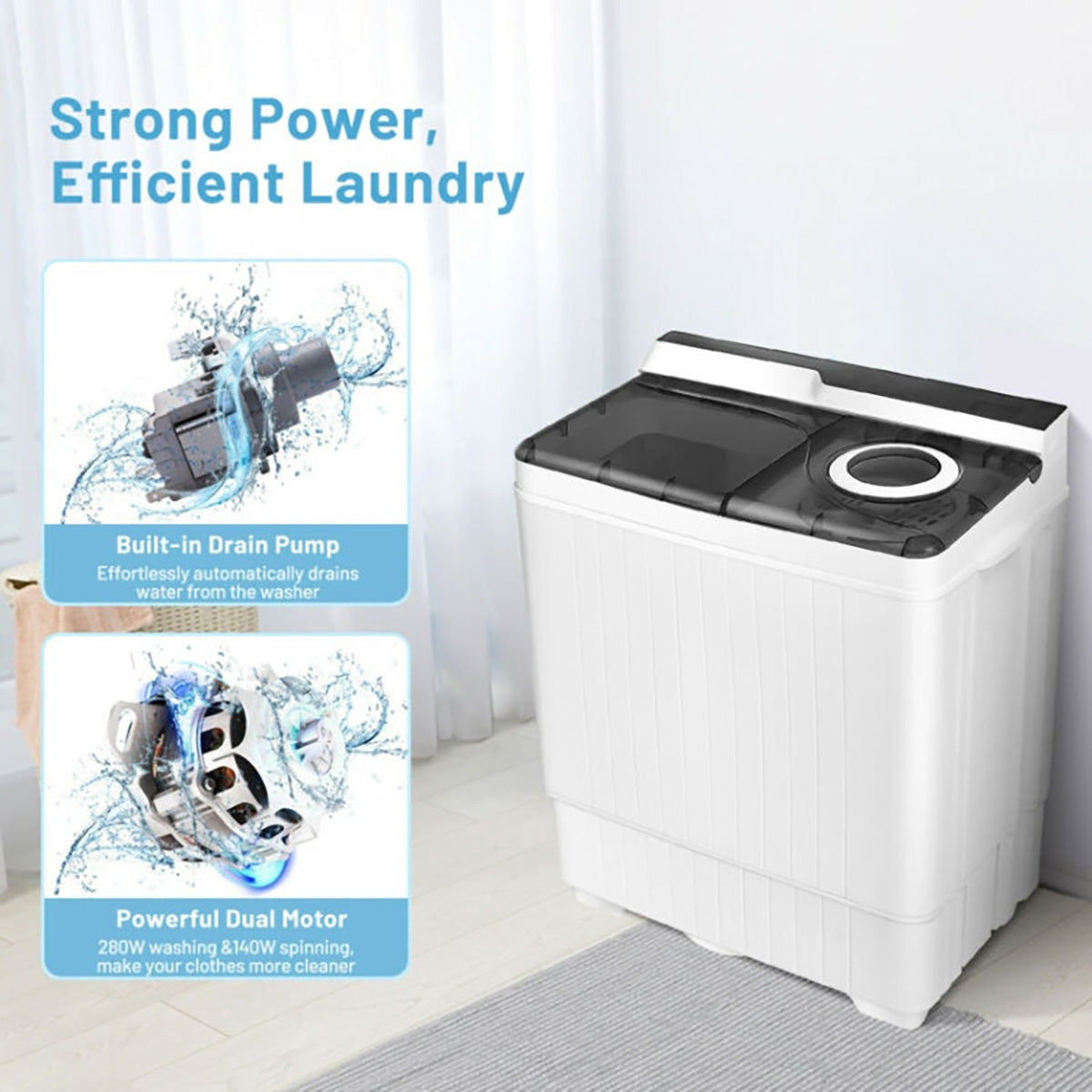 Portable Semi-Automatic Washing Machine with Built-in Drain Pump