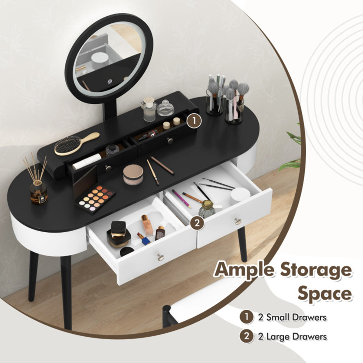Makeup Vanity Table Set with Stool and LED Mirror