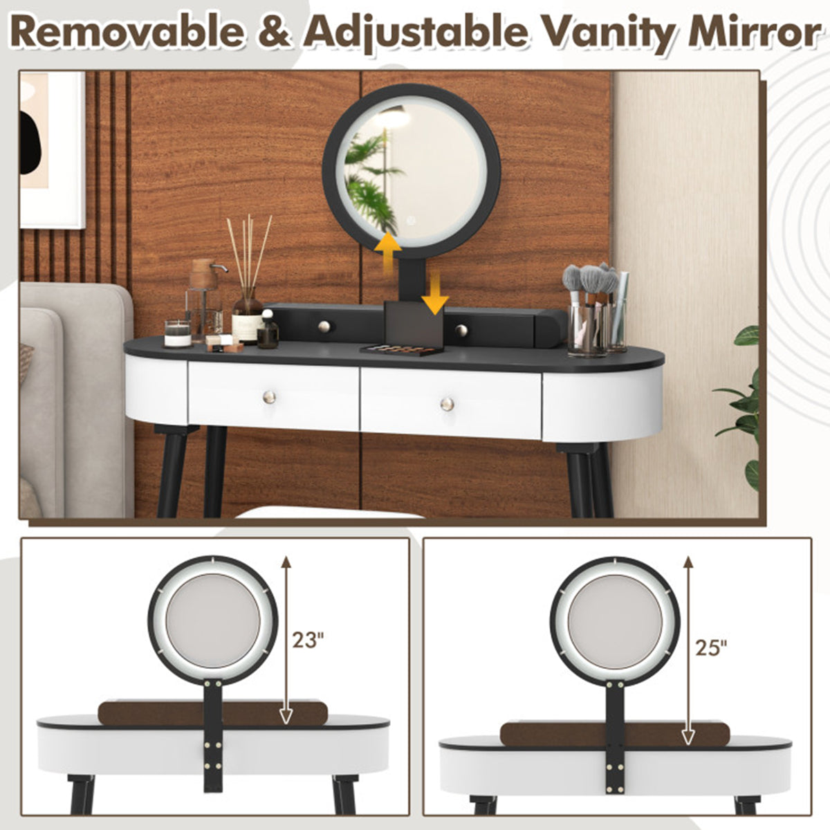 Makeup Vanity Table Set with Stool and LED Mirror