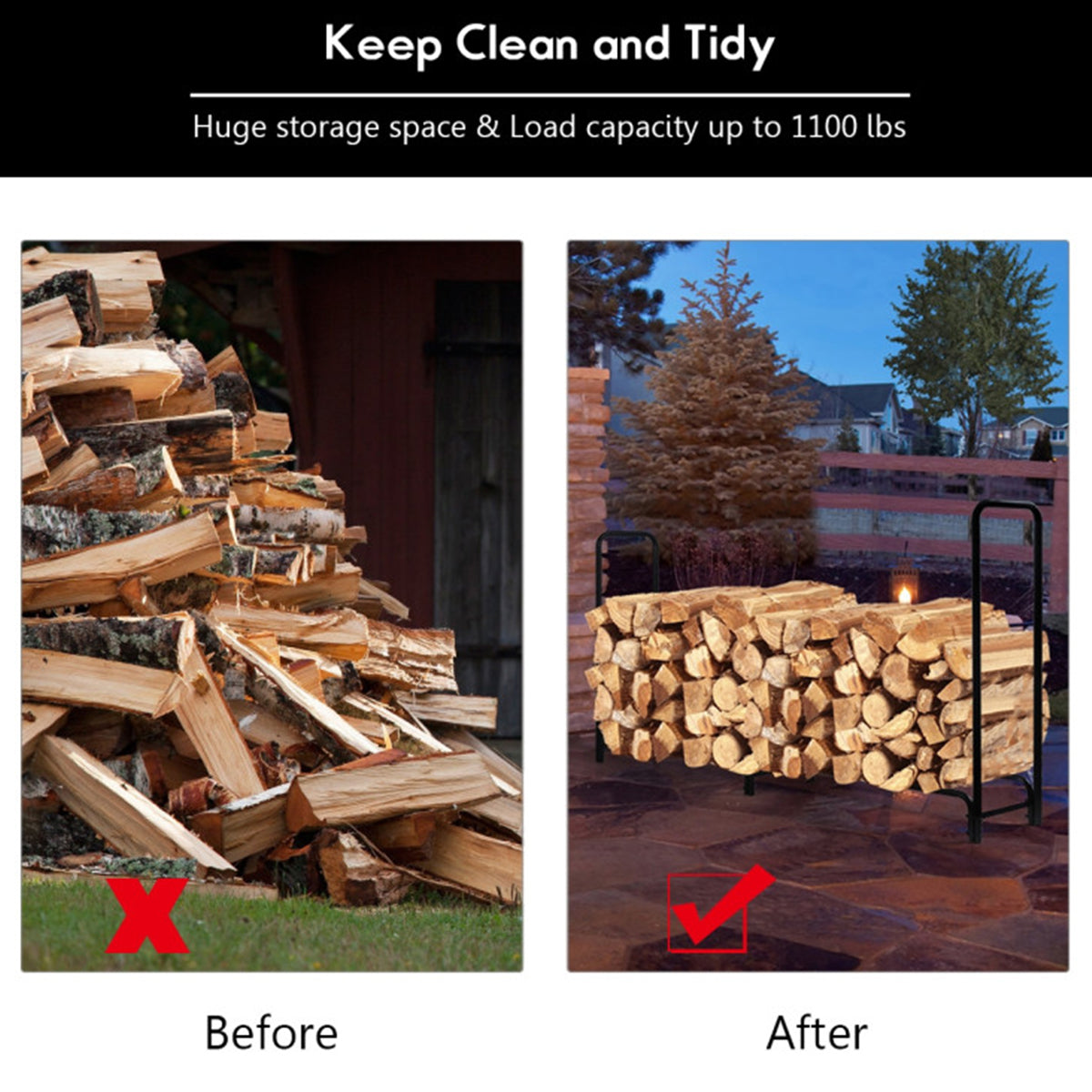 8' Outdoor Steel Firewood Log Rack