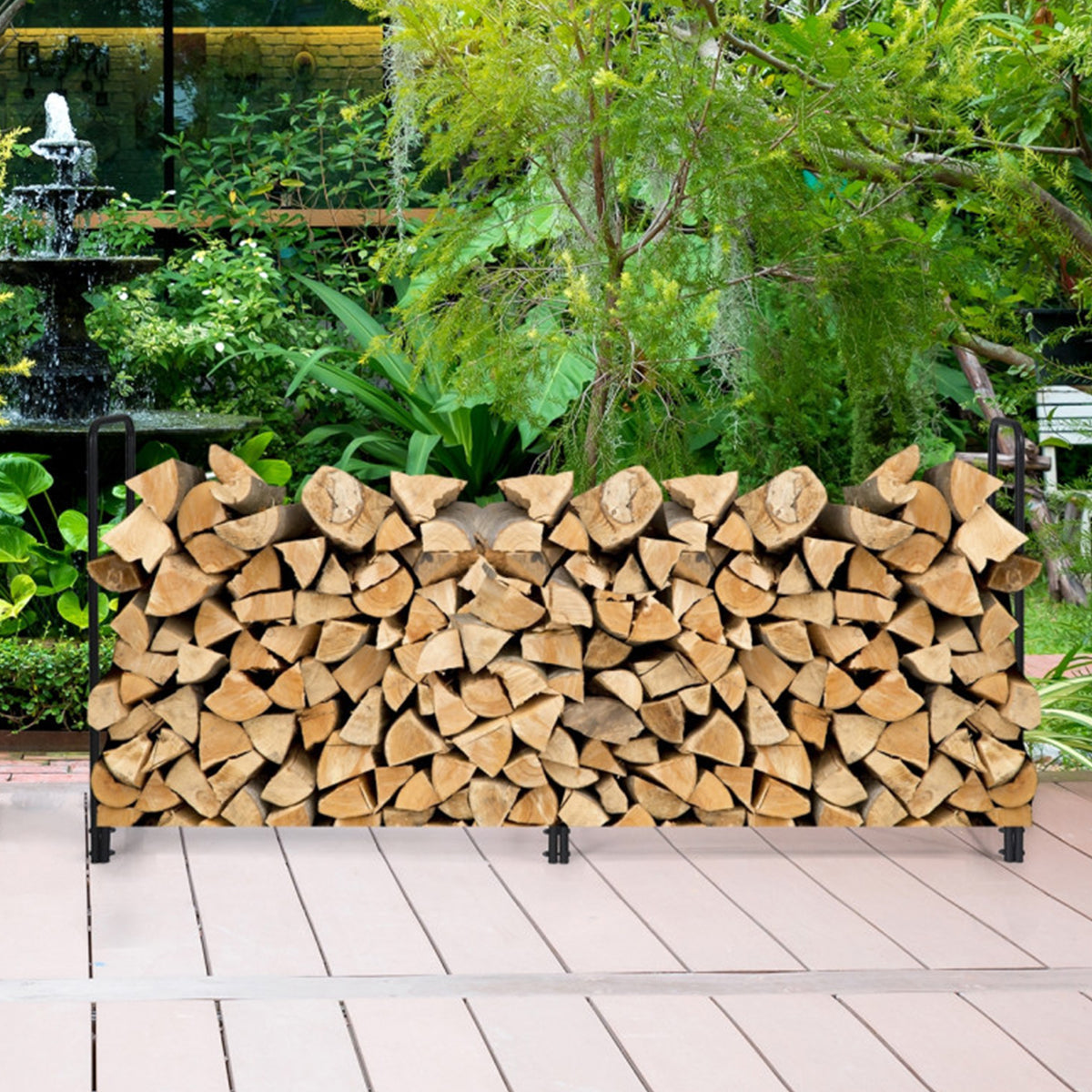 8' Outdoor Steel Firewood Log Rack