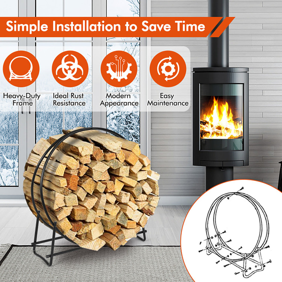 40'' Log Hoop Firewood Storage Rack