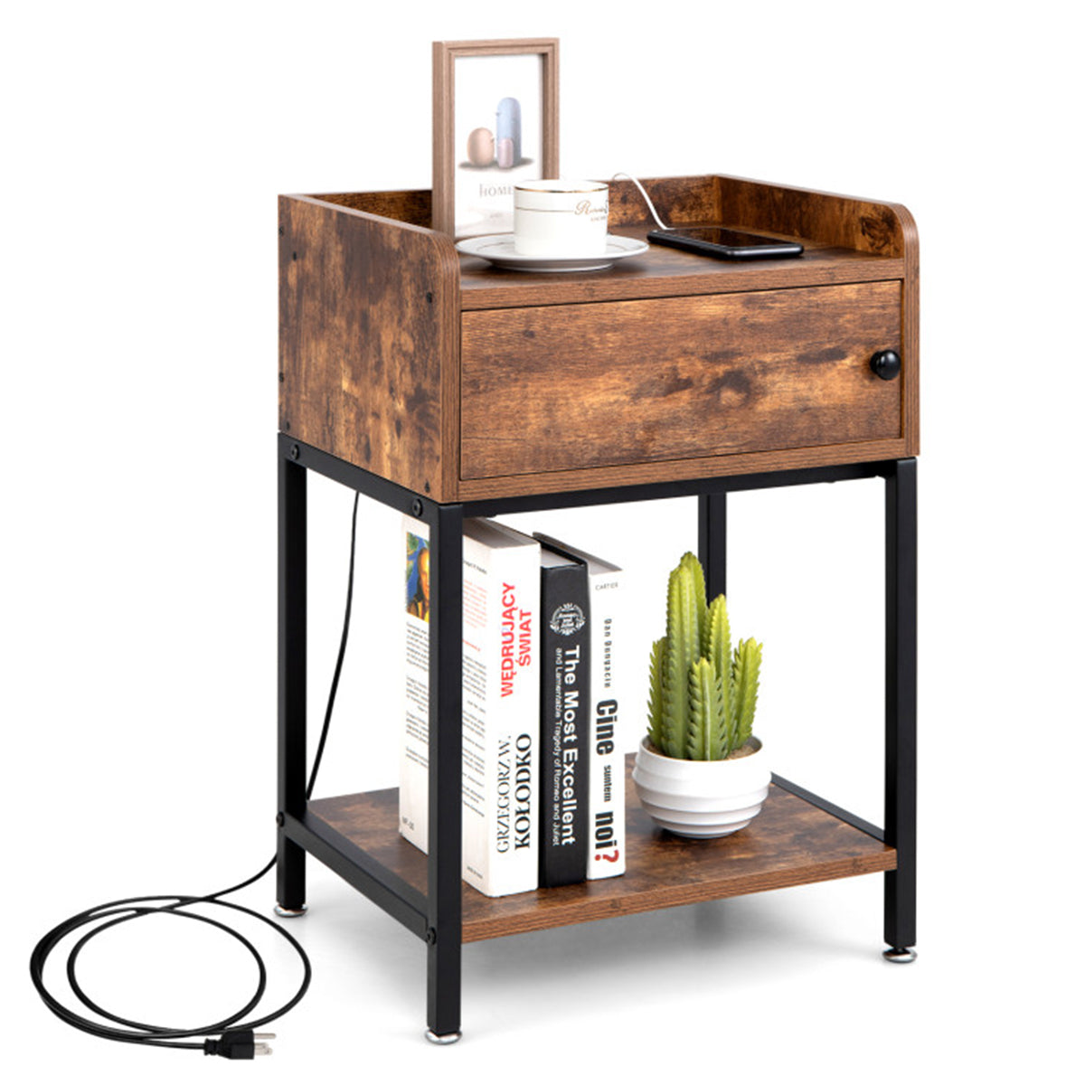Side Table with Charging Station