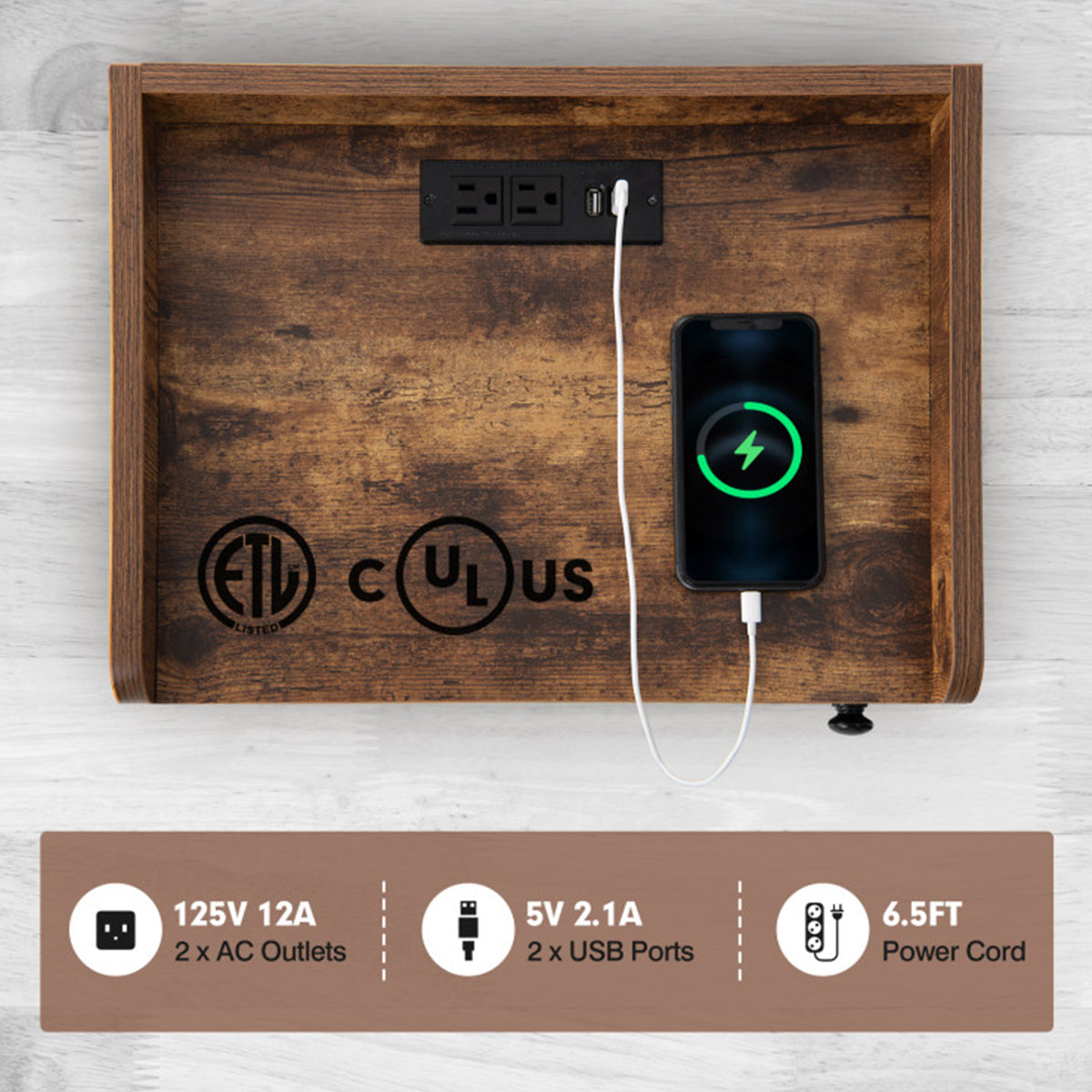 Side Table with Charging Station