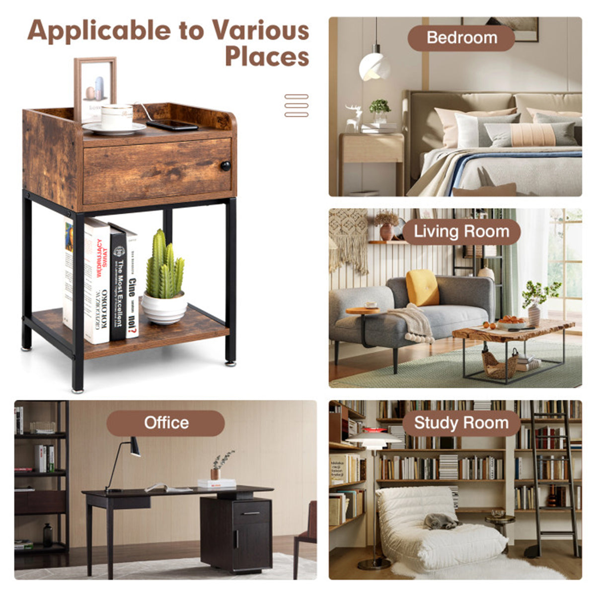 Side Table with Charging Station
