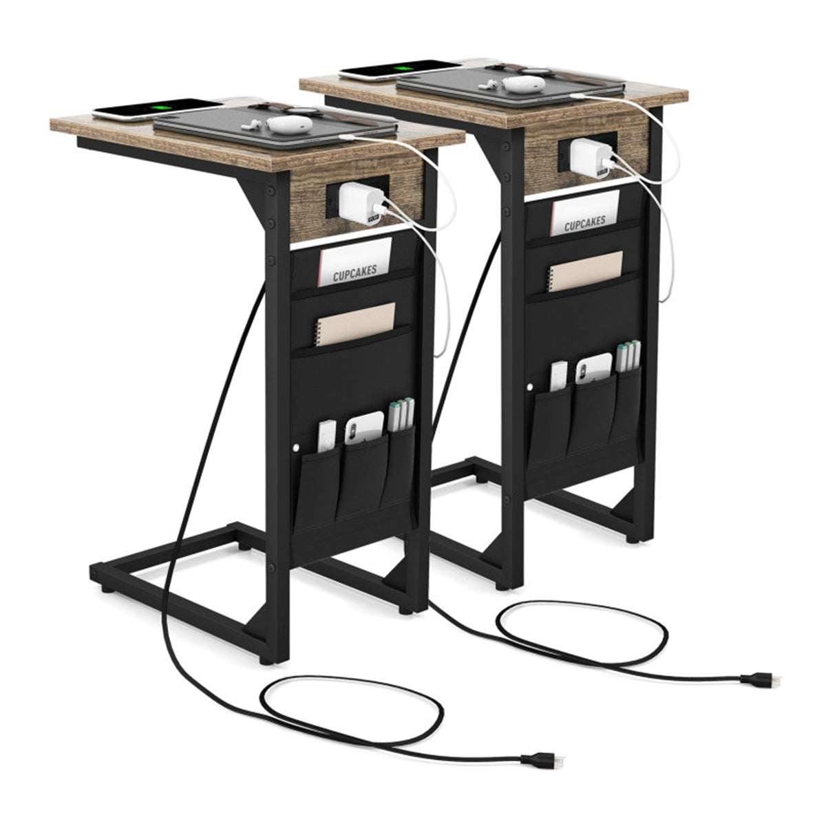 C-Shaped End Tables with Charging Station (Set of 2)