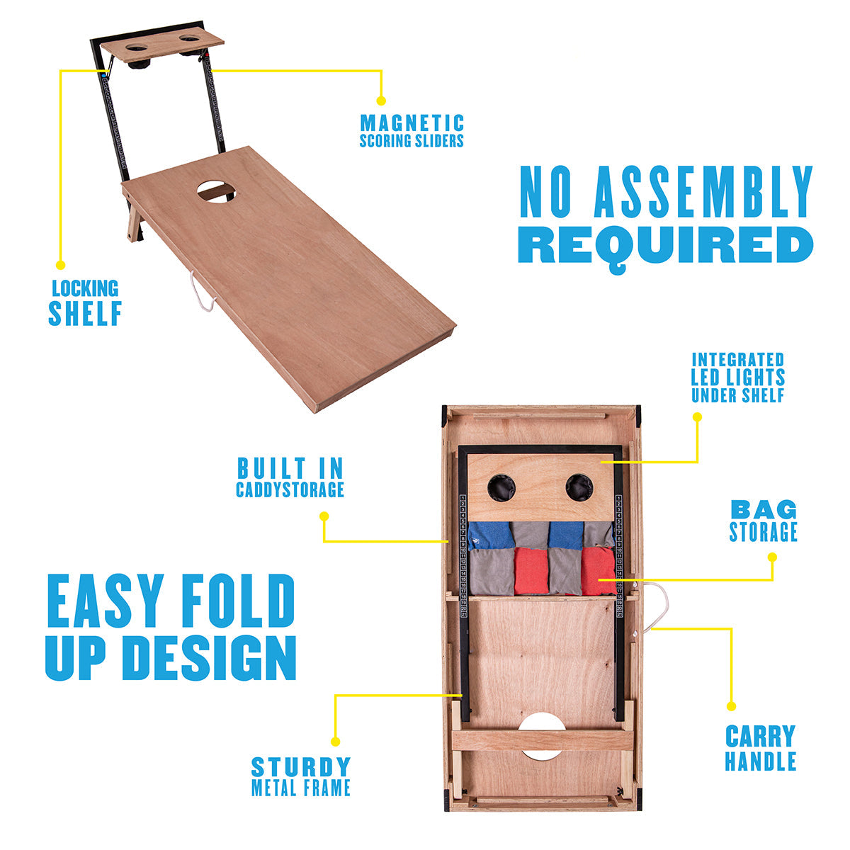 LED Wood Cornhole Set with Integrated Caddy