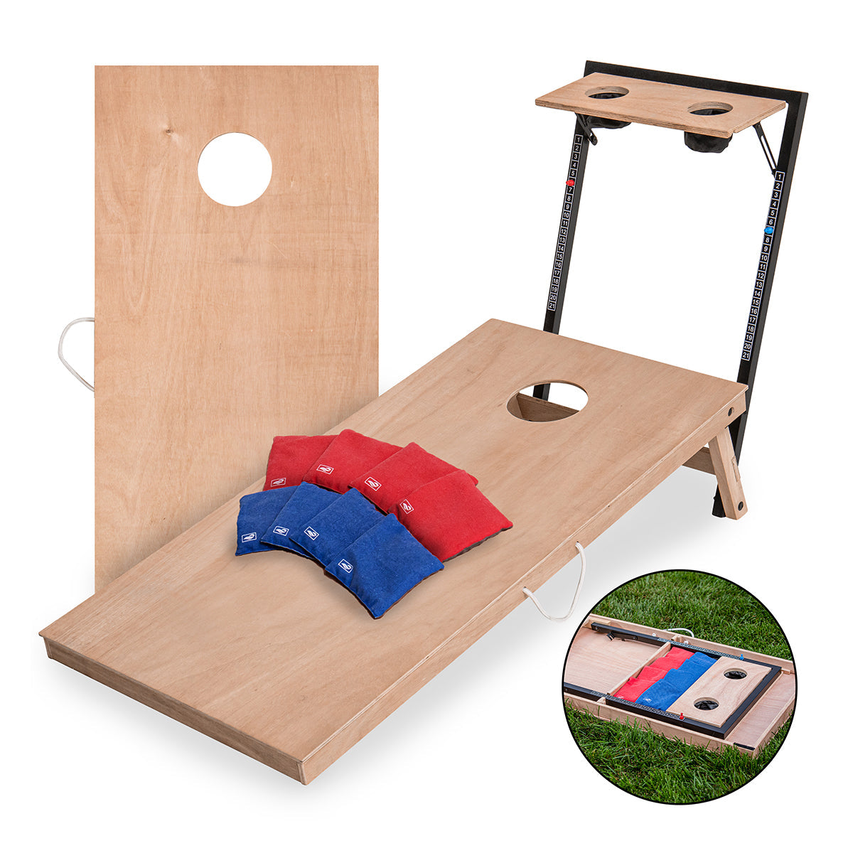 LED Wood Cornhole Set with Integrated Caddy
