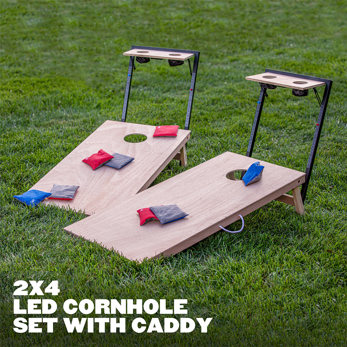 LED Wood Cornhole Set with Integrated Caddy