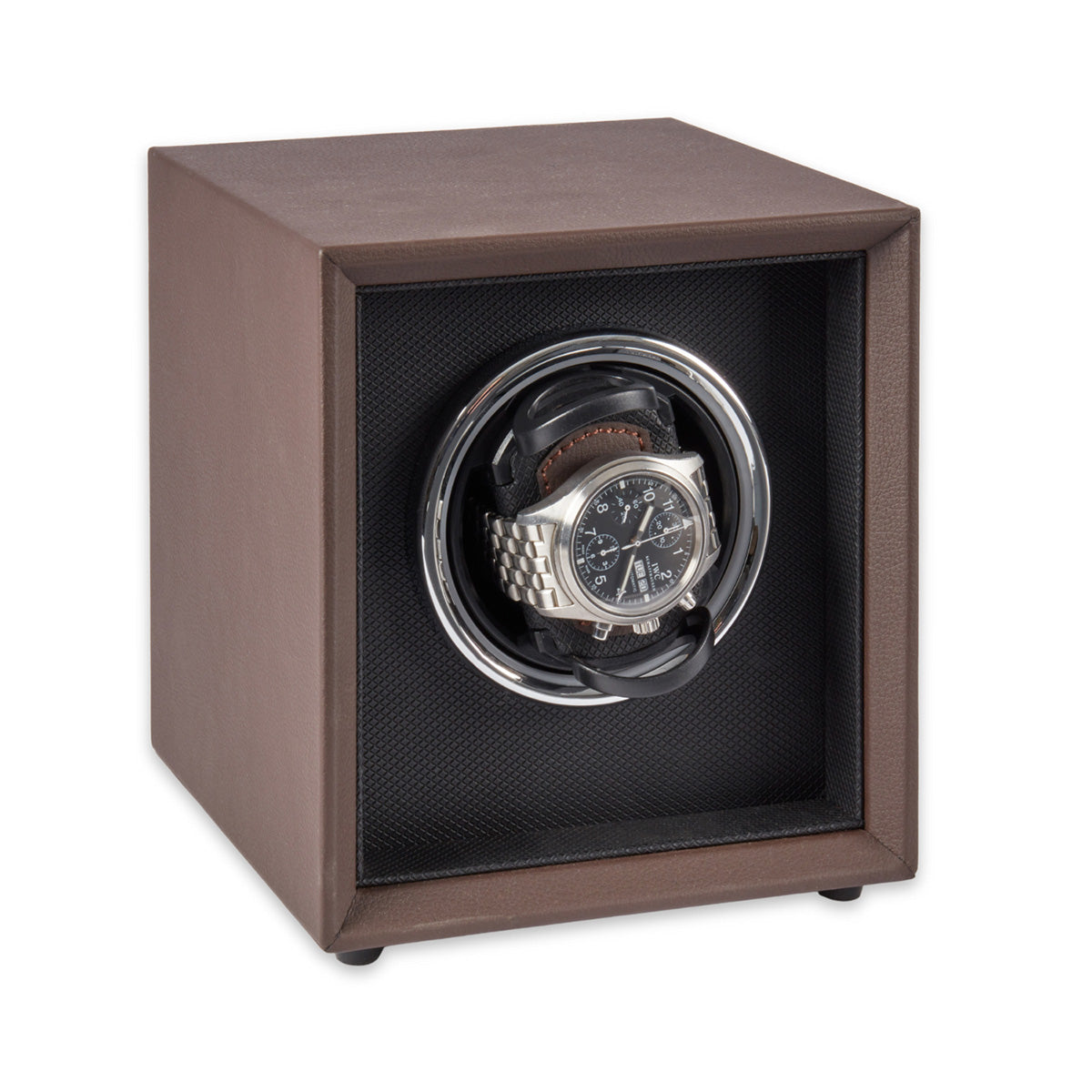 Single Brown Leather Watch Winder with Color Changing Light