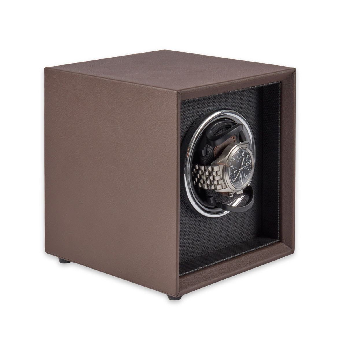Single Brown Leather Watch Winder with Color Changing Light