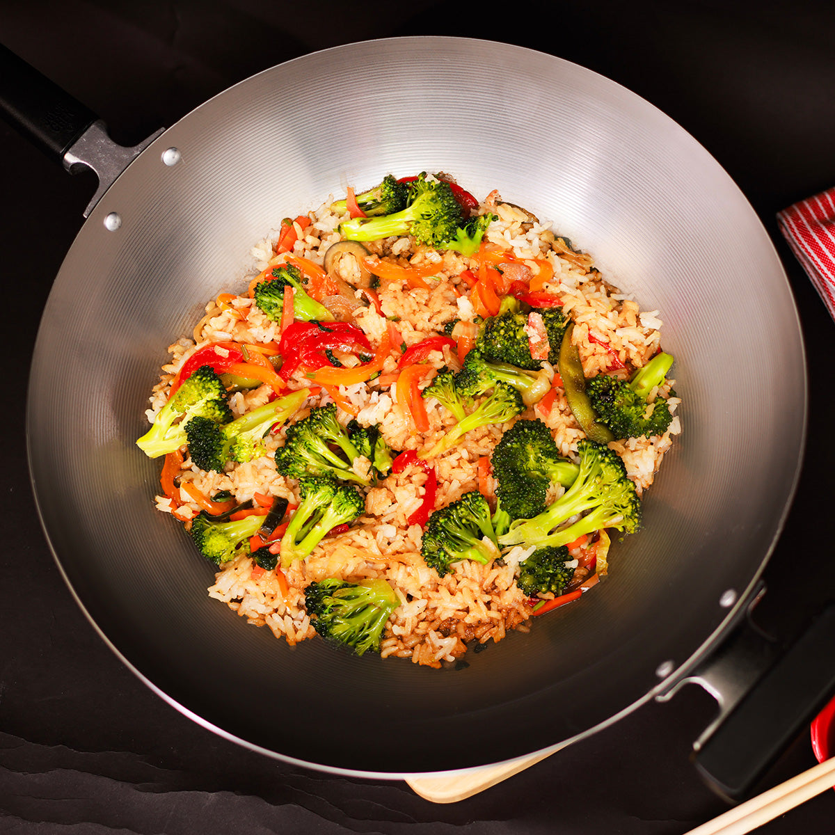 Professional 14-inch Carbon Steel Flat Bottom Wok