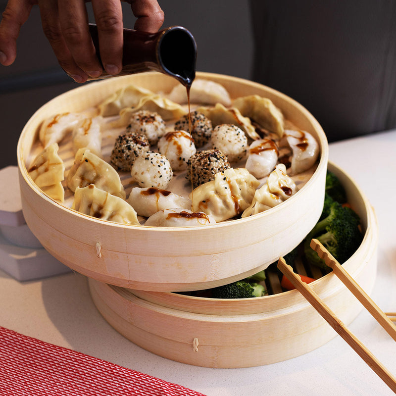 12'' 2-Tier Bamboo Steamer Baskets
