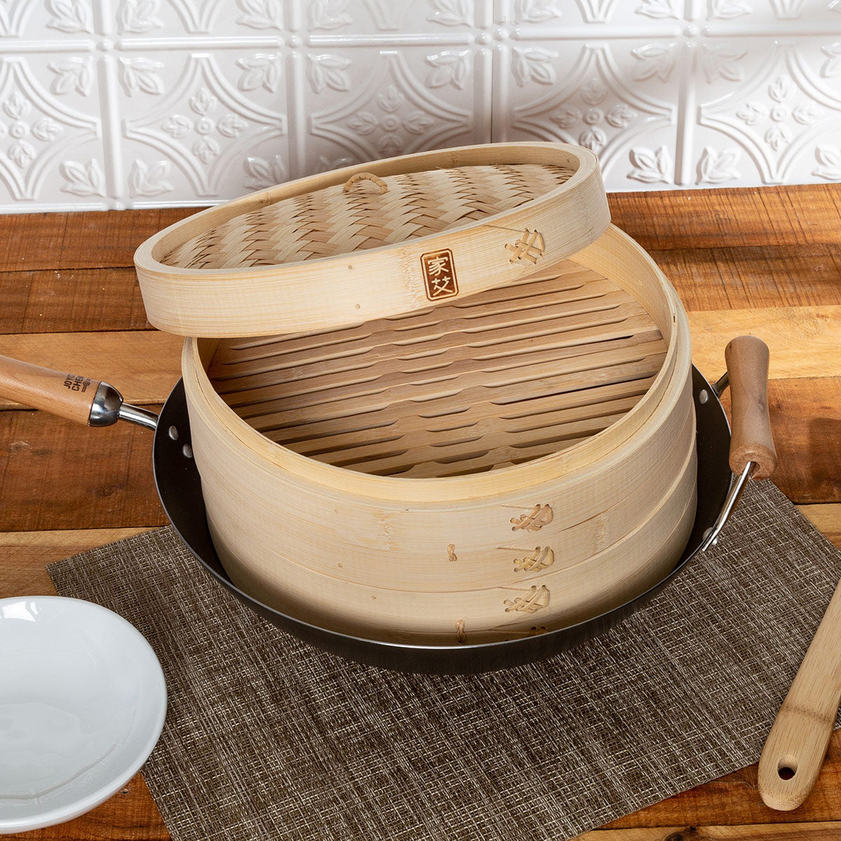 12'' 2-Tier Bamboo Steamer Baskets