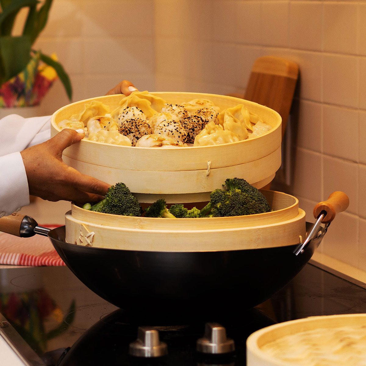 12'' 2-Tier Bamboo Steamer Baskets