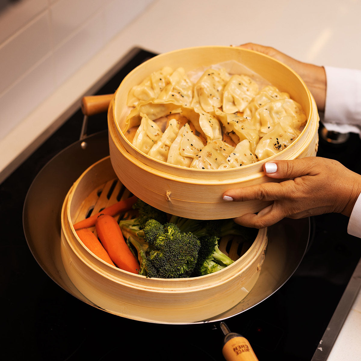 12'' 2-Tier Bamboo Steamer Baskets
