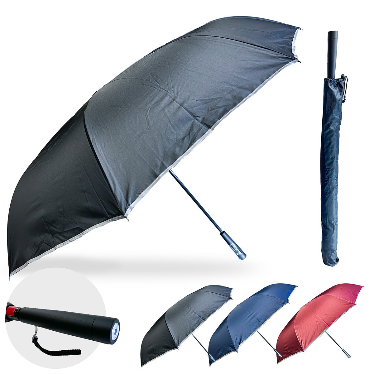 Reverse Folding Windproof Umbrella with Flashlight
