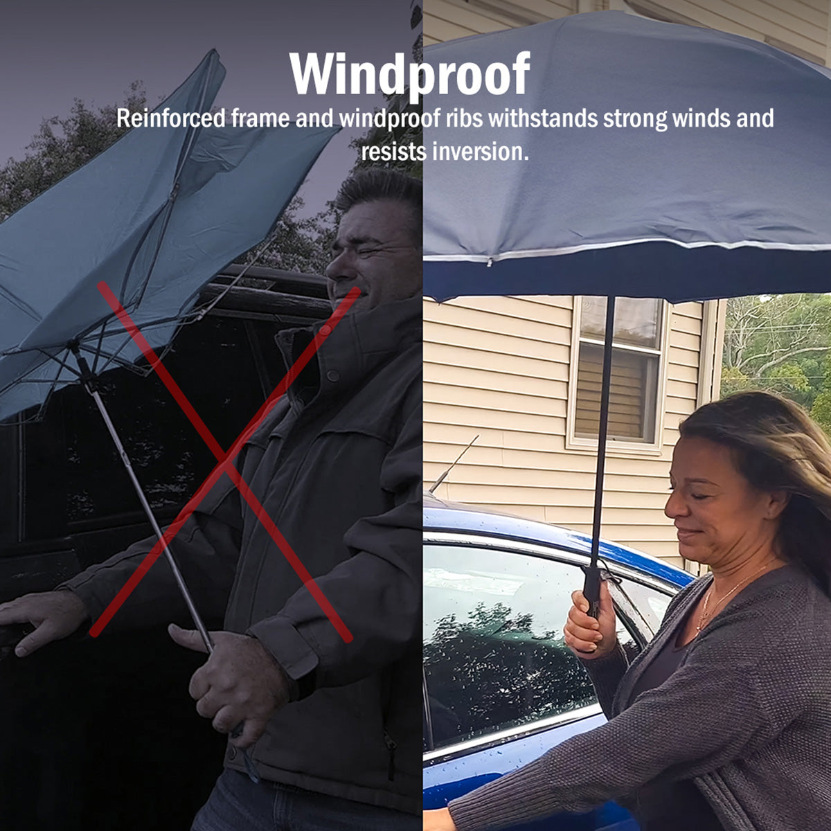 Reverse Folding Windproof Umbrella with Flashlight