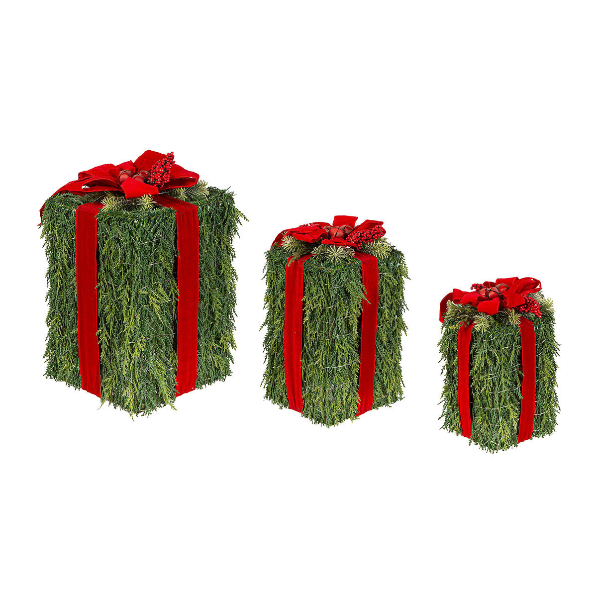 Lighted Artificial Greenery Gift boxes (Set of 3)