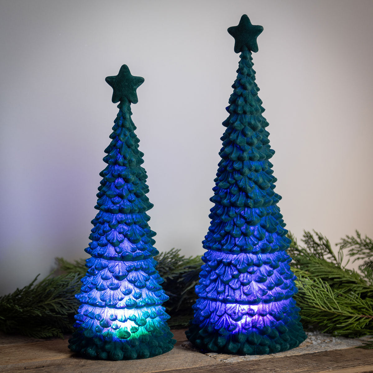 Lighted Flocked Trees (Set of 2)