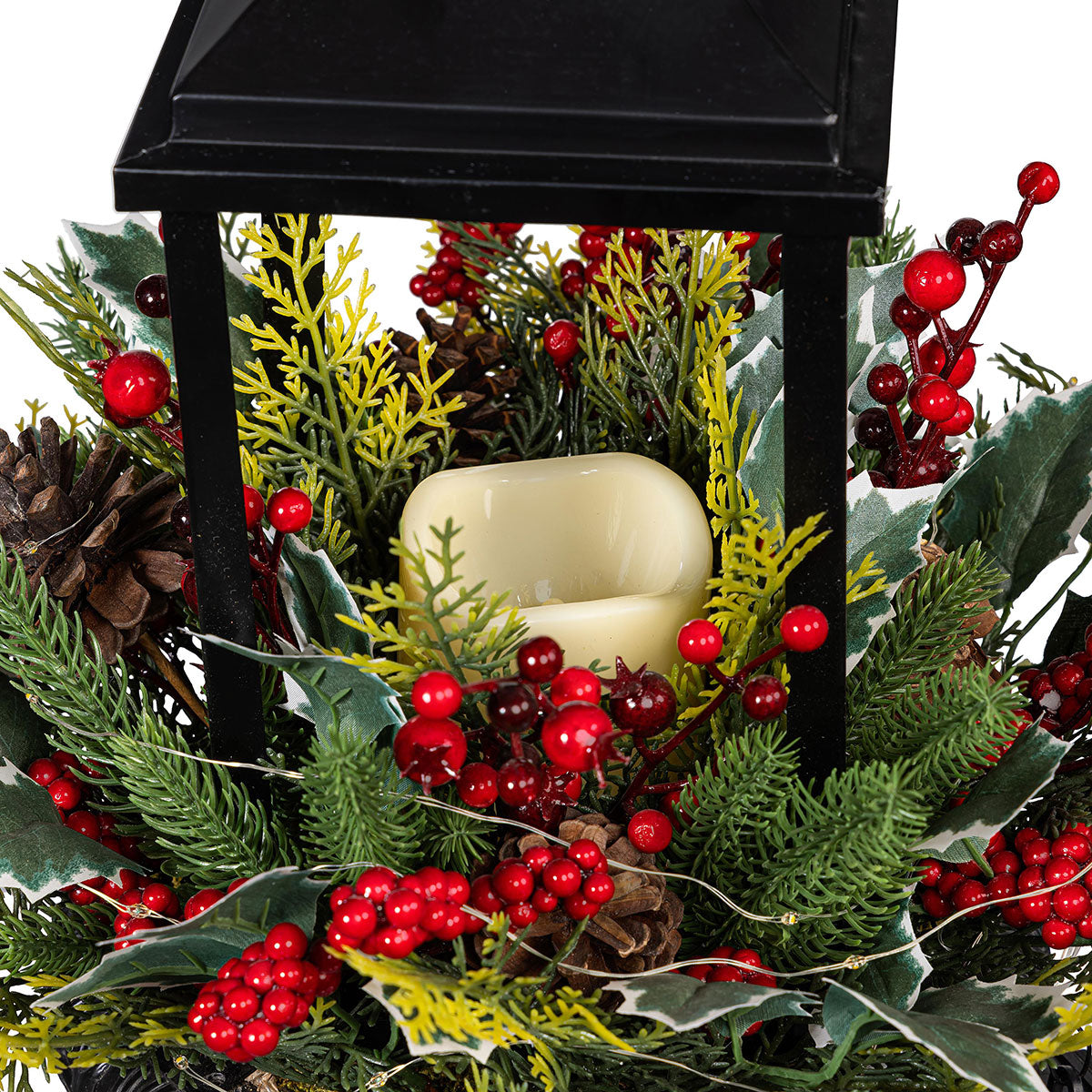 Outdoor Faux Holly Berry Lantern