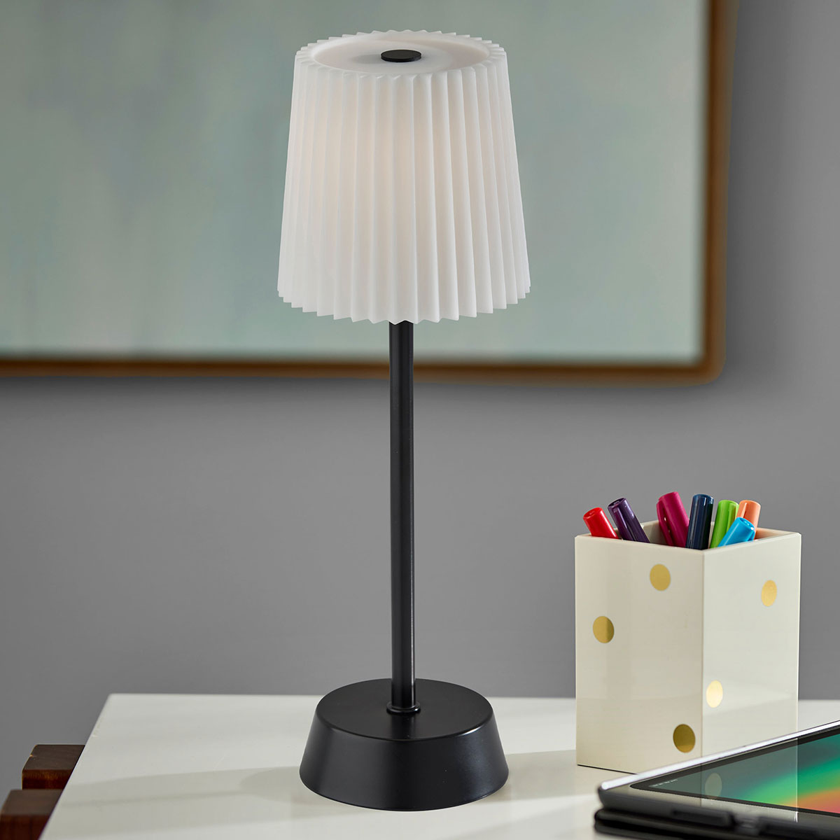 Indoor/Outdoor LED Table Lamp with Pleated Shade