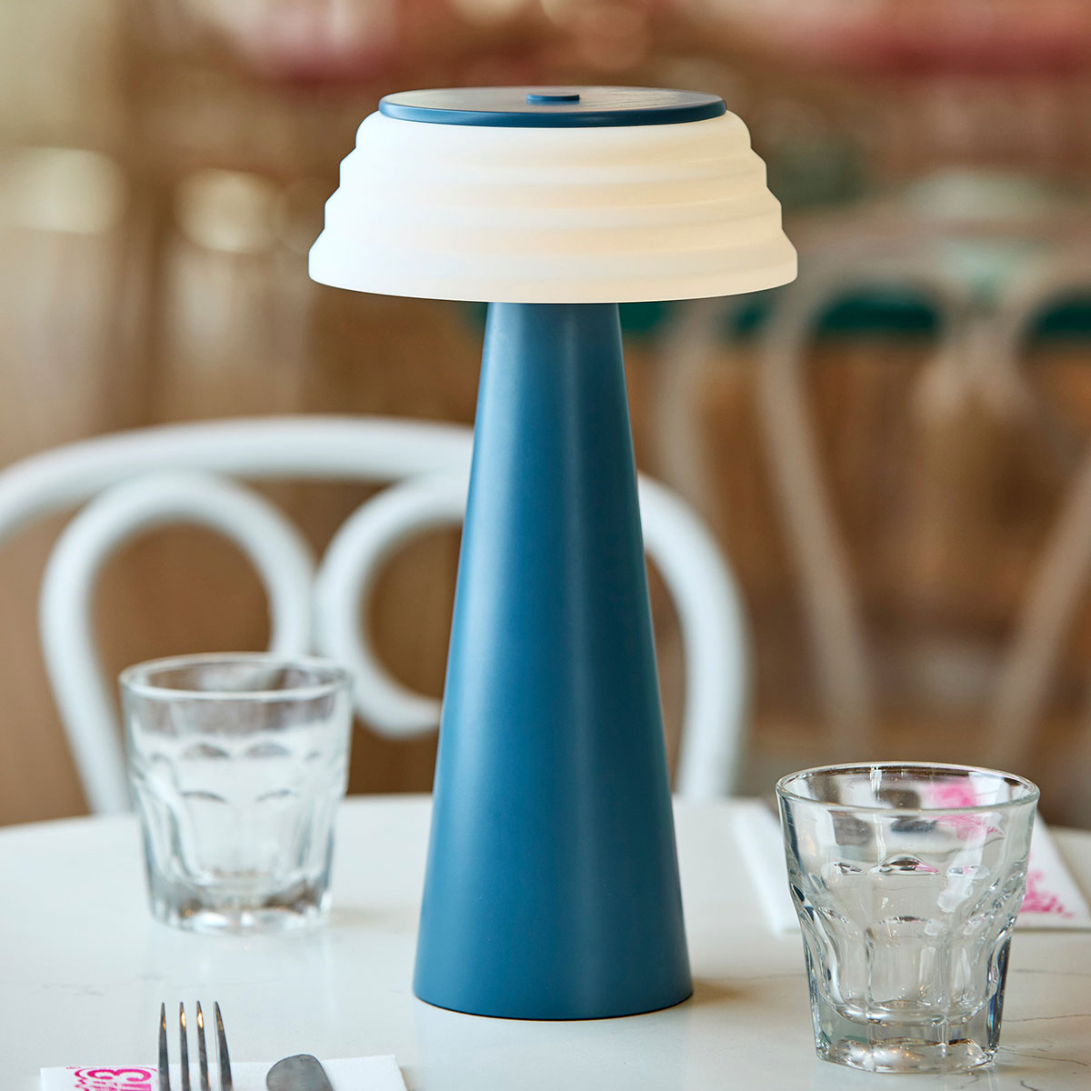 Cordless Indoor/Outdoor Table Lamp with Sleek Plastic Shade