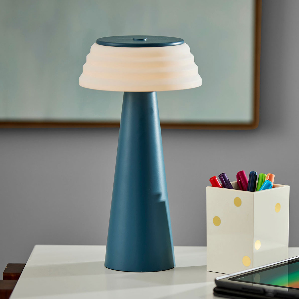 Cordless Indoor/Outdoor Table Lamp with Sleek Plastic Shade