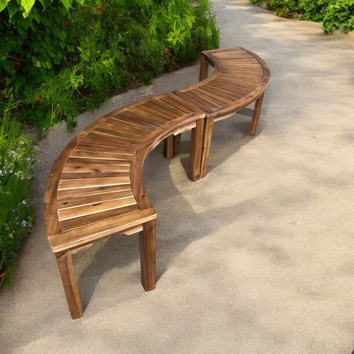 Acacia Wood Curved Bench