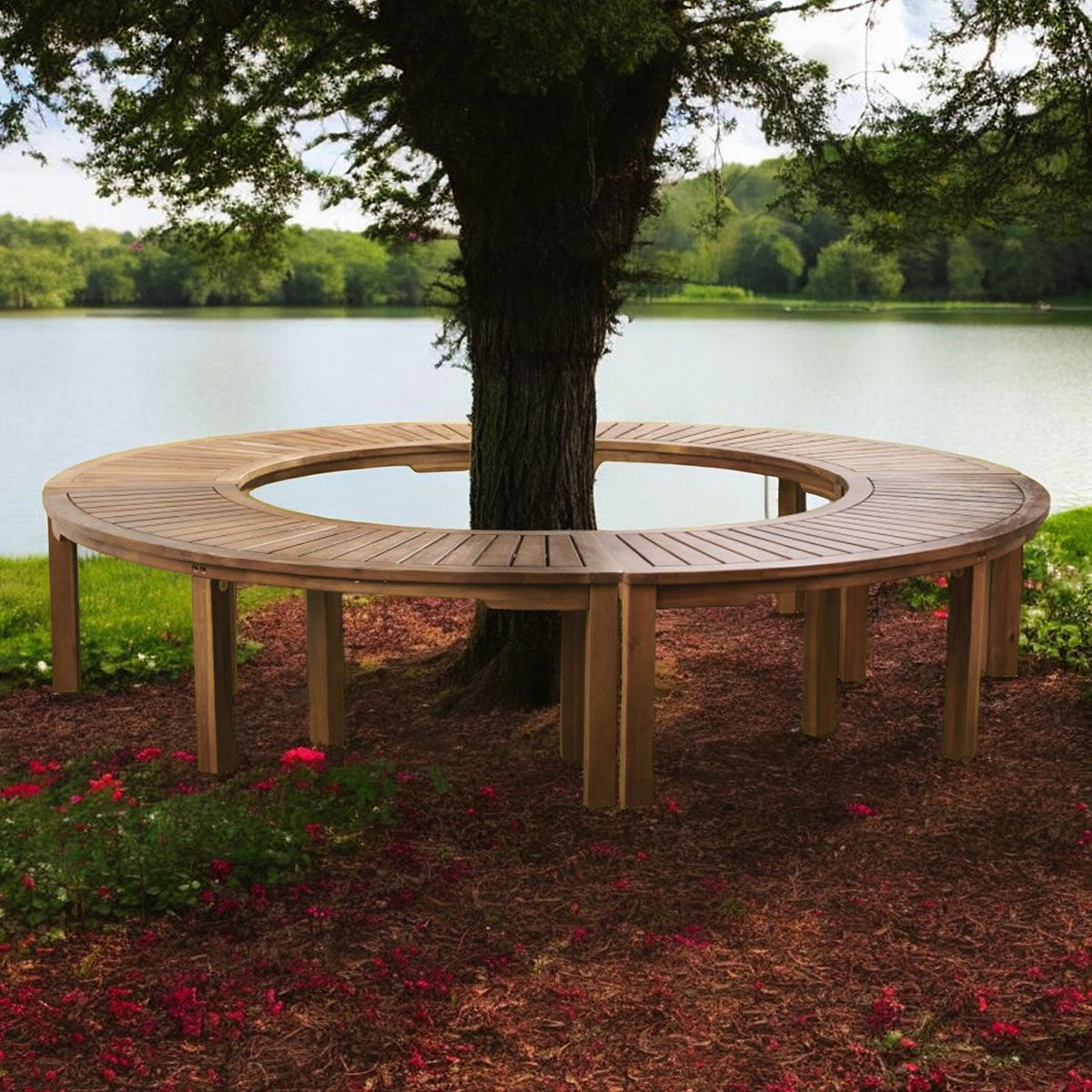 Acacia Wood Curved Bench