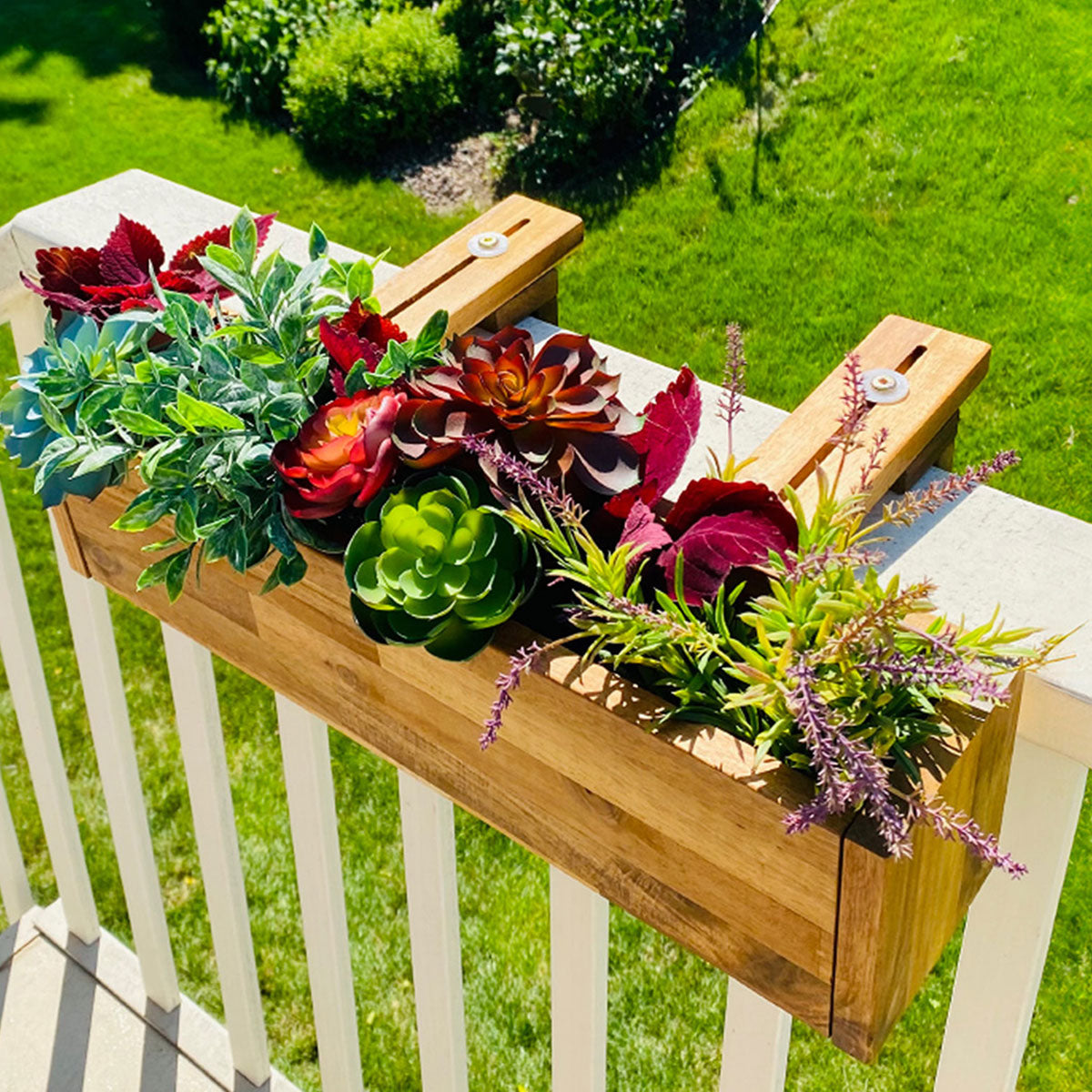 Acacia Wood Deck Rail Planter